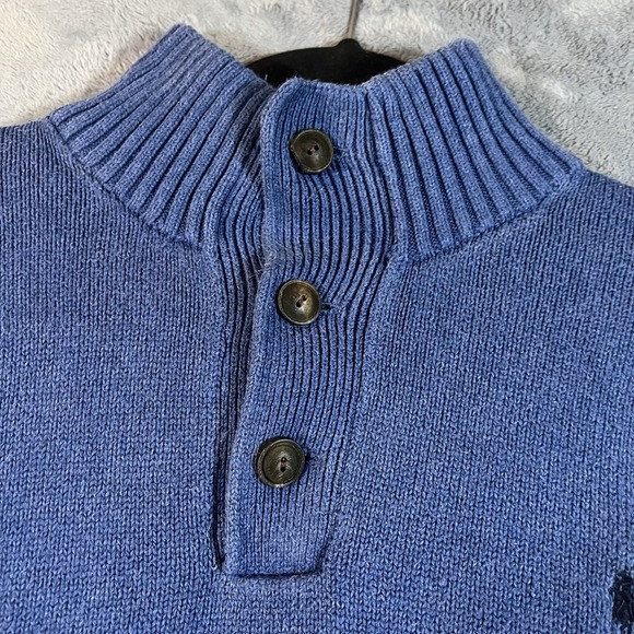 Polo Ralph Lauren Heavy Knit Sweater Men's XL Purple Ribbed Collar Button-Up - Picture 5 of 10